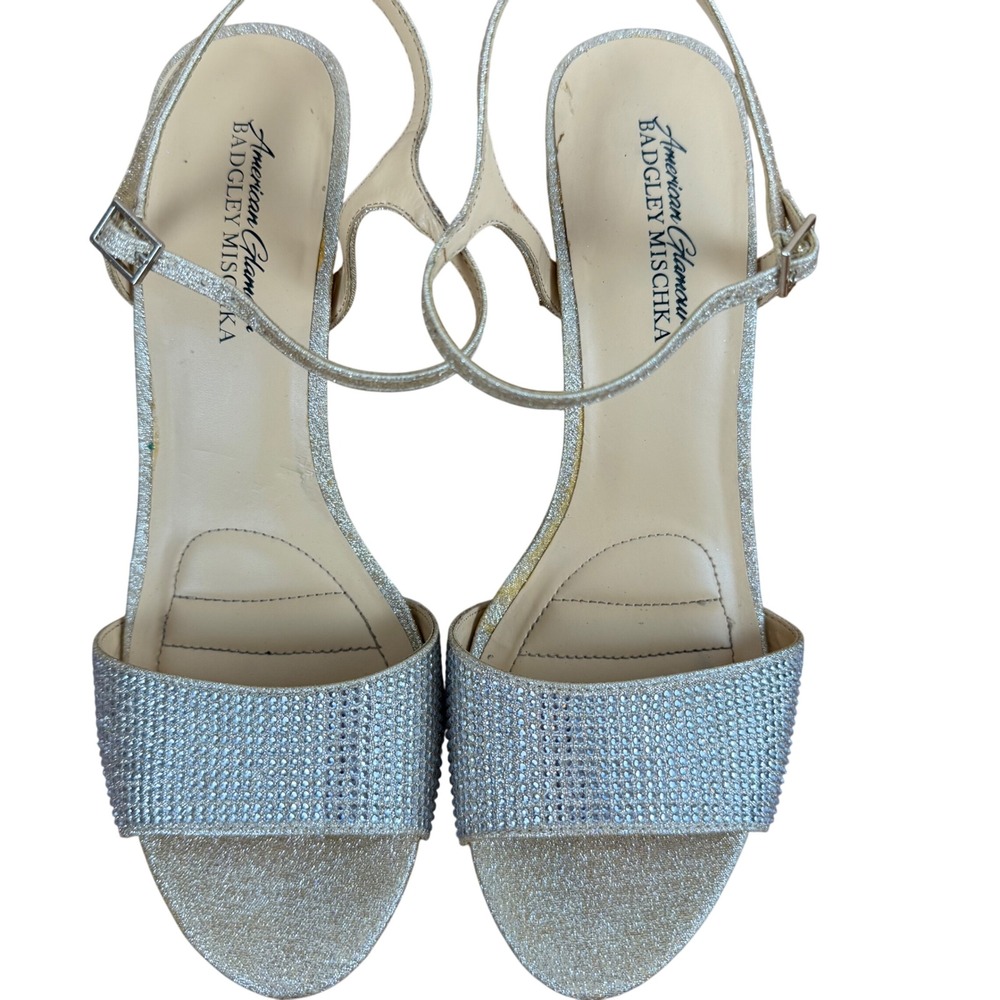 SALE Badgley Mischka American Glamour Party Stiletto Heels Size 6 Glitter Silver
